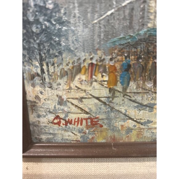 Oil Painting Paris Street Scene G. White Signed Original 18 X 16 Frame On Board - Picture 3 of 12
